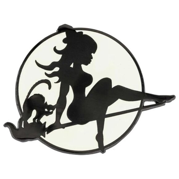 Moon Witch Cat Glow in the Dark Enamel Pin Kreepsville Halloween Brooch New - Picture 3 of 4